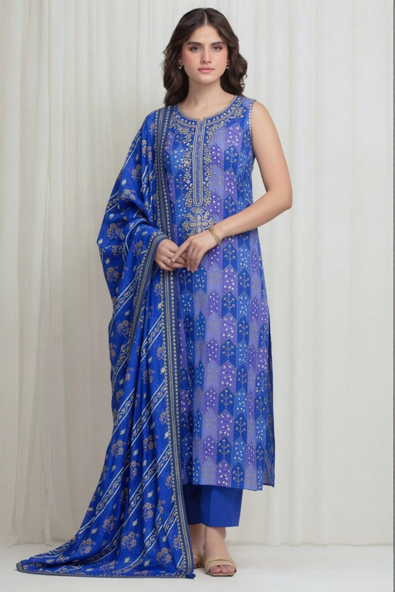 Sapphire - 3PC Unstitched Embroidered Printed Lawn Suit (Royal Blue)