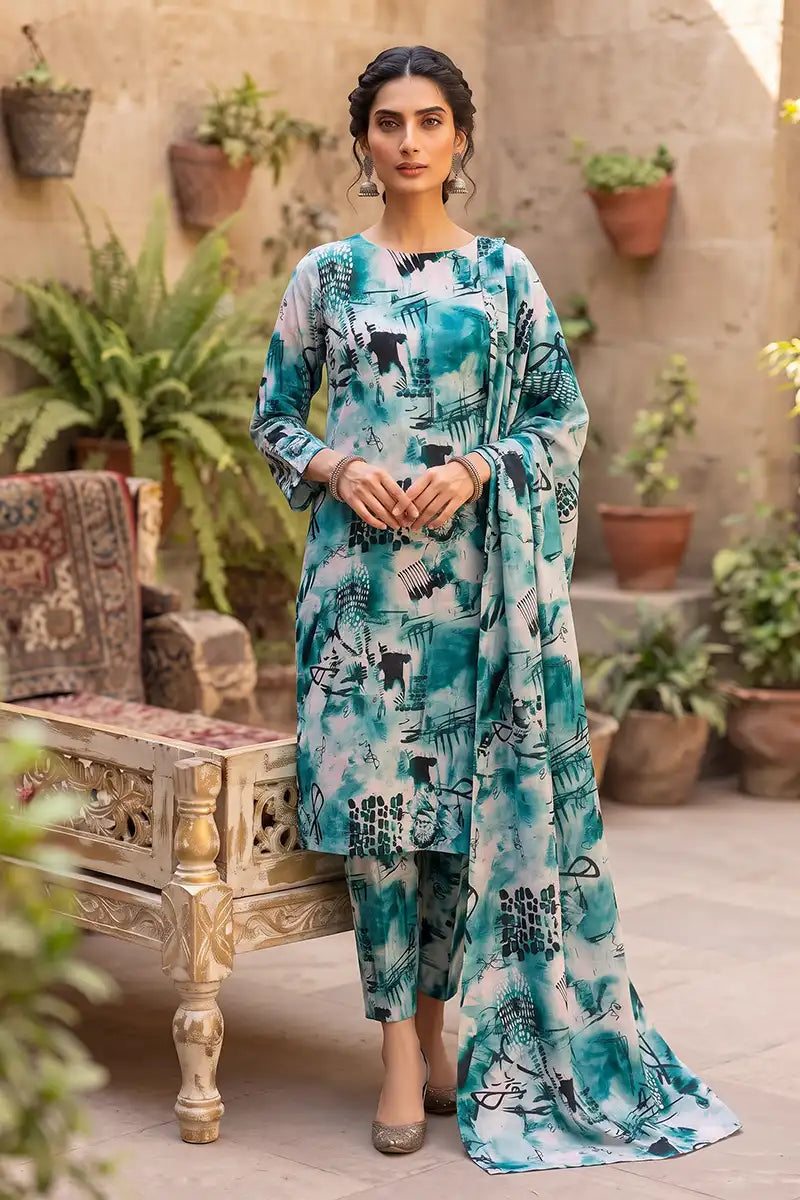 Sana Safinaz Printed Lawn Unstitched 3-Piece Suit (Deep Teal Green)