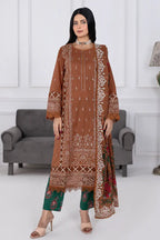 Muswa By Johra - 3PC Unstitched Embroidered Lawn Suit (Terracotta)