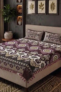 KBCFashion - Premium Multani Double Bed Sheet Set with Zari Work (Deep Plum)
