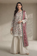 Khaadi – 3 Piece Unstiched Premium Printed Lawn Suit (Cream & Muted Berry)