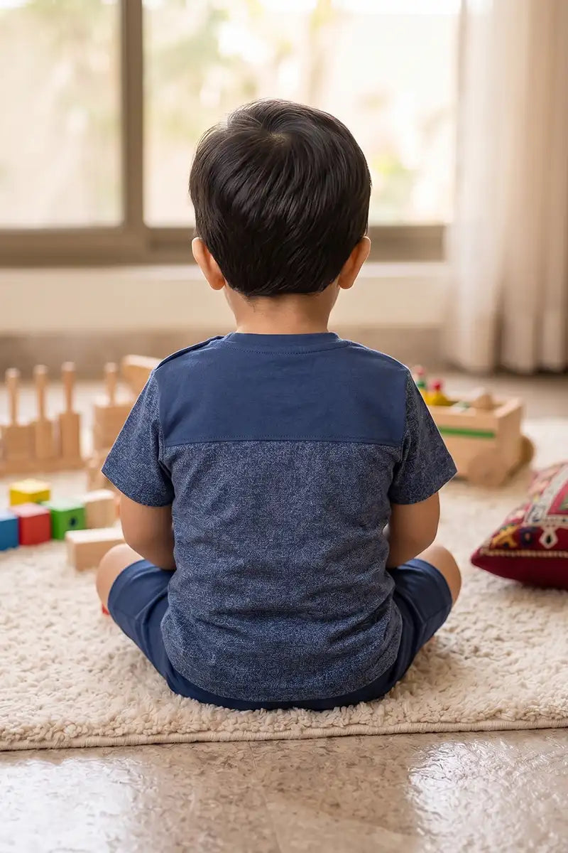 Boys Premium Cotton T-Shirt & Shorts Set (Navy)