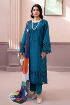 Gul-e-Seher By Johra - 3PC Unstitched Chikankari Lawn Suit (Deep Teal Blue)