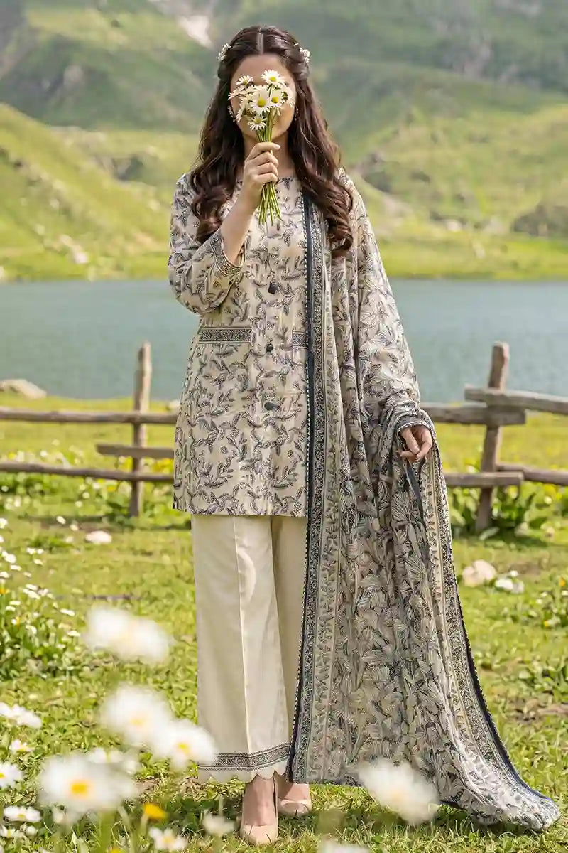 Almeerah - Nelofir Bloom 3PC Unstitched Printed Lawn Suit (Pearl Haven)