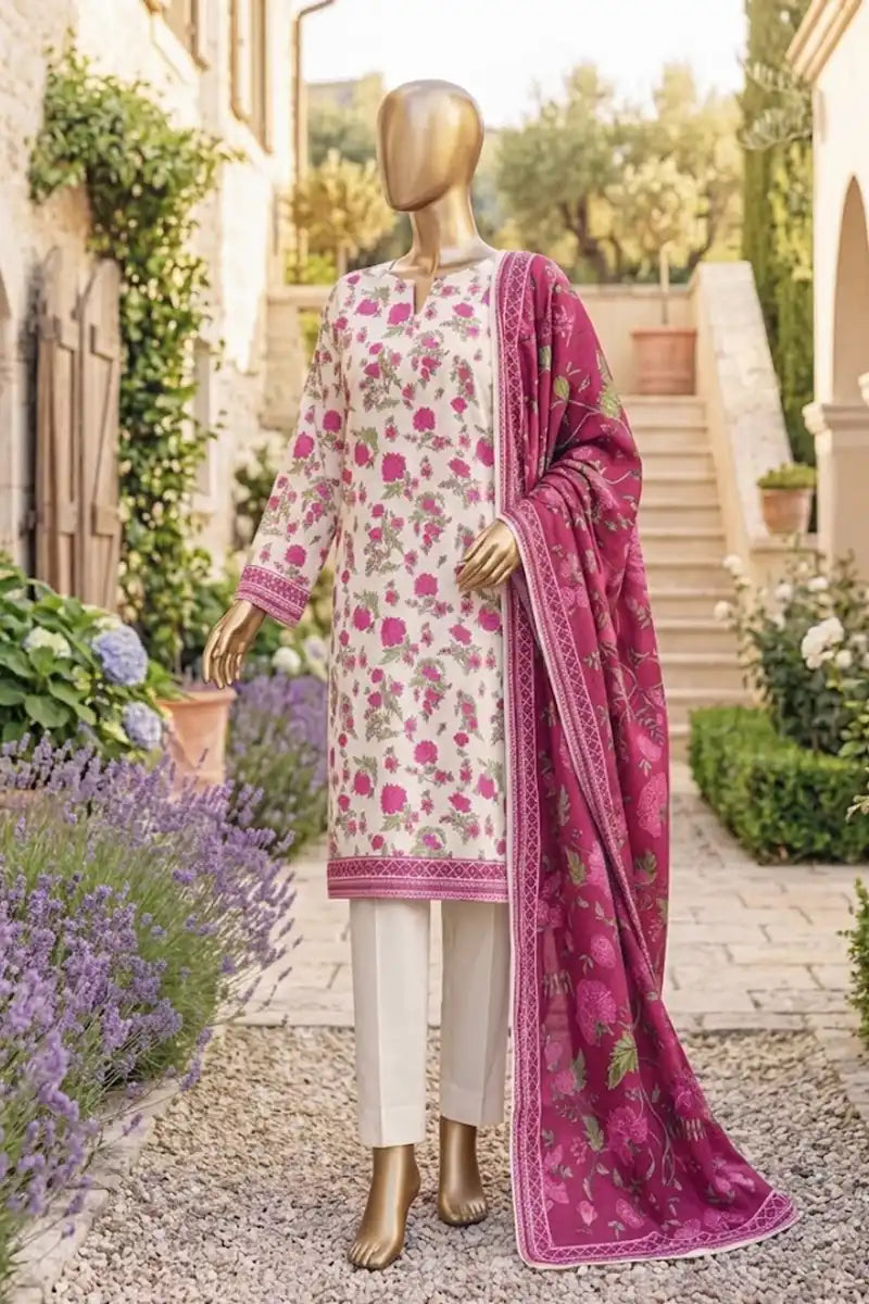 Safina Zeenat Printed Lawn 3-Piece Unstitched Suit (Deep Pink)