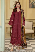 Elvia By Johra - 3PC Unstitched Embroidered Lawn Suit (Deep Maroon)