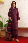 Poshak By Johra - 3 Piece Unstitched Embroidered Lawn Suit (Deep Plum)