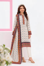 Zesh - Drop Fourteen Printed Series 3PC Unstitched Lawn Suit (Off-White)