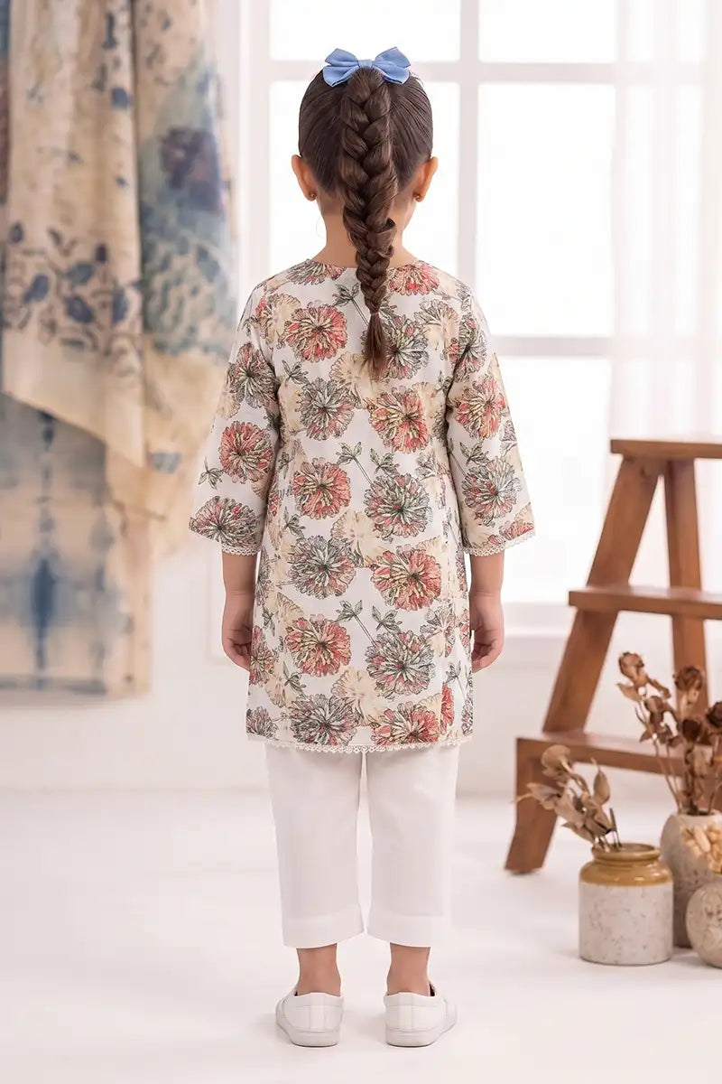 Little Angel Girls Soft Cotton Printed Kurti Shirt (Off-White)