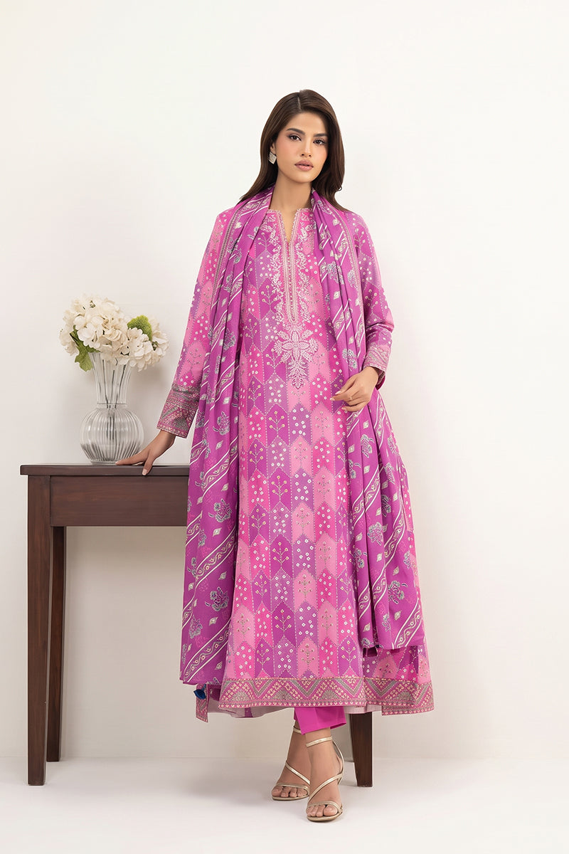 Sapphire - 3PC Unstitched Embroidered Printed Lawn Suit (Rich Violent Pink)