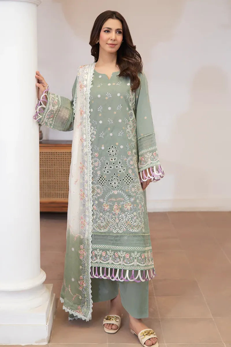 Aqua By Johra - 3PC Unstitched Embroidered Lawn Suit (Pastel Sage Green)