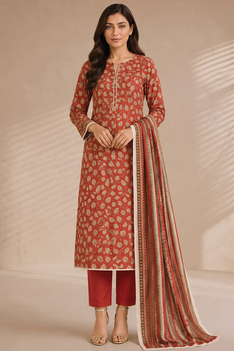 Khaadi (Vol.5) – 3 Piece Unstitched Printed Lawn Suit (Deep Rust Red)