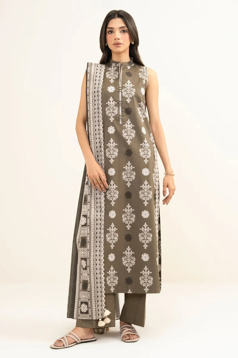 Sapphire Lawn Vol-09 - 3PC Unstitched Printed Lawn Suit(Muted Olive)