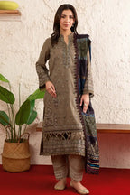 Poshak By Johra - 3 Piece Unstitched Embroidered Lawn Suit (Brown)