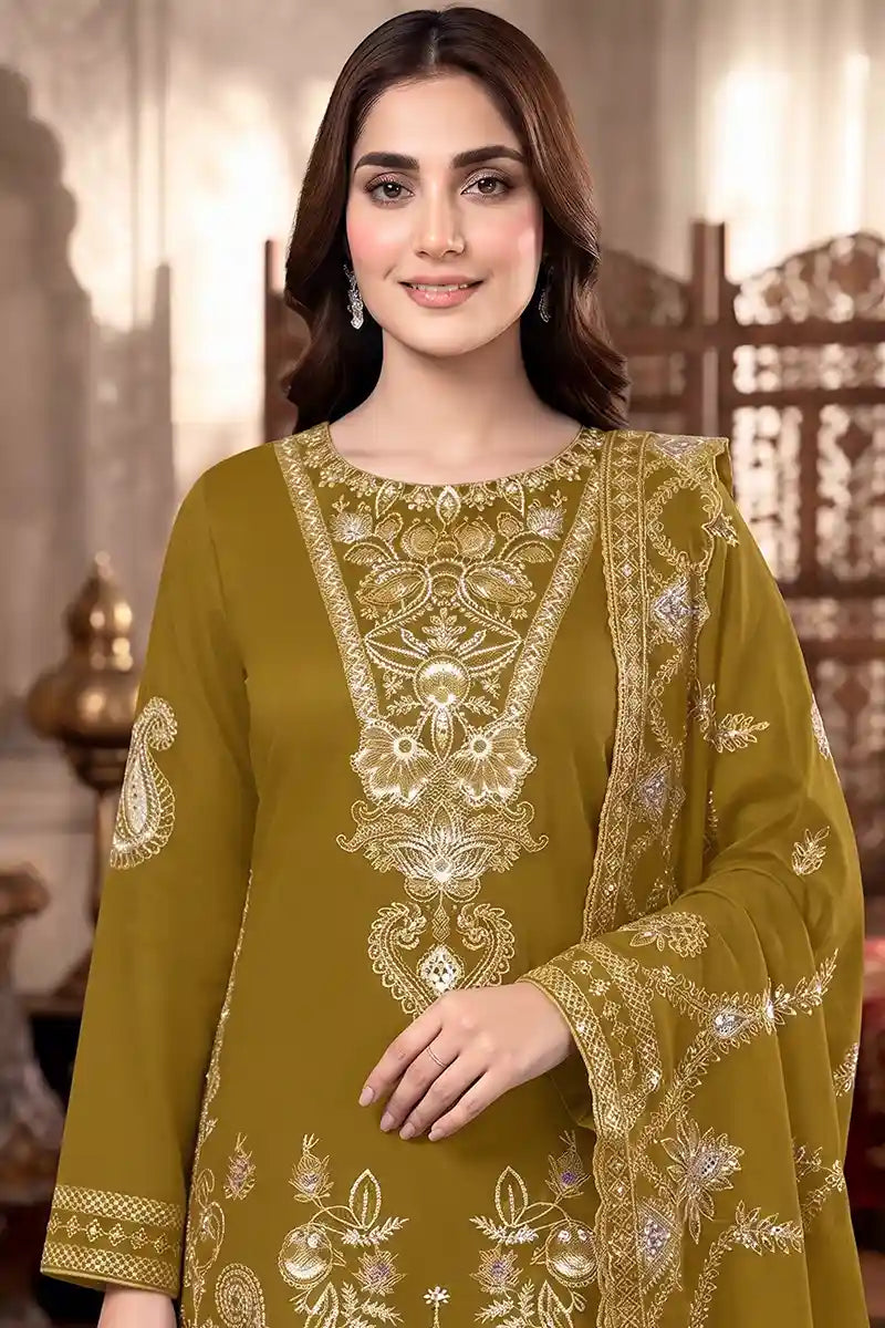 Shah Jaha by Breeza Fashion - 3PC Unstitched Embroidered Lawn Suit (Mustard Gold)