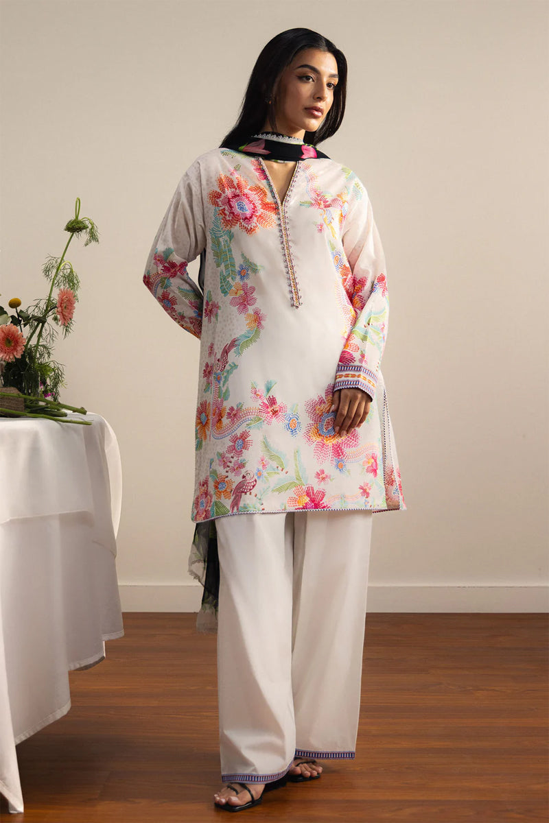 COCO By Zara Shahjahan - 3-Piece Unstitched Printed Lawn Suit (White & Black)