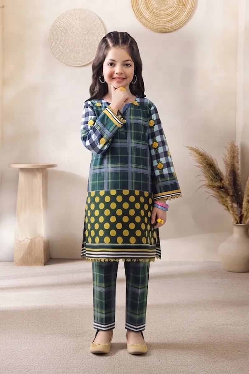 Ting Tone by Almeerah - Girls Unstitched 2-Piece Suit (Pine Green)