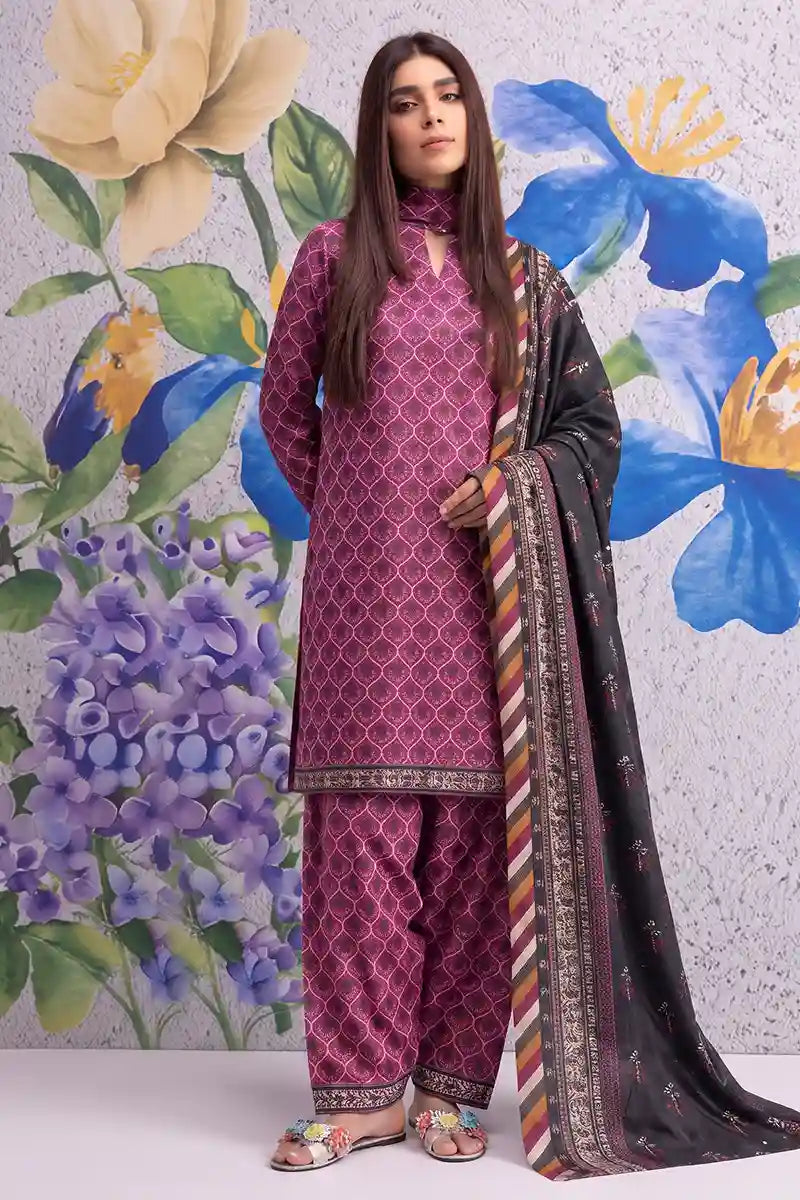 Khaadi 3-Piece Unstitched Printed Lawn Suit Set (Deep Magenta)