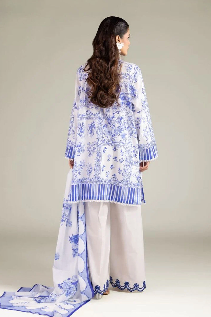 Khaadi – 3 Piece Unstitched Premium Embroidered Digital Printed Lawn Suit (Vivid Blue & White)