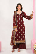 Zesh - Drop Fourteen Printed Series 3PC Unstitched Lawn Suit (Deep Maroon)