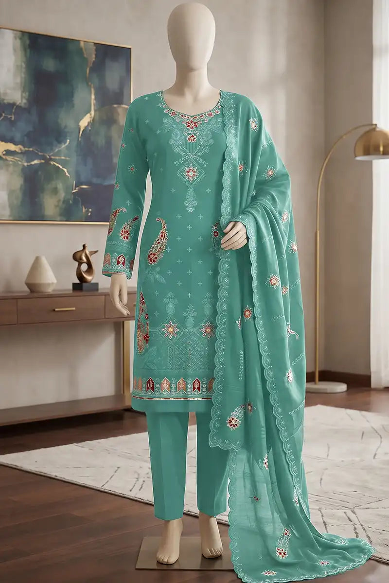 Marvi by Breeza Fashion - 3PC Unstitched Embroidered Lawn Suit (Sea Green)