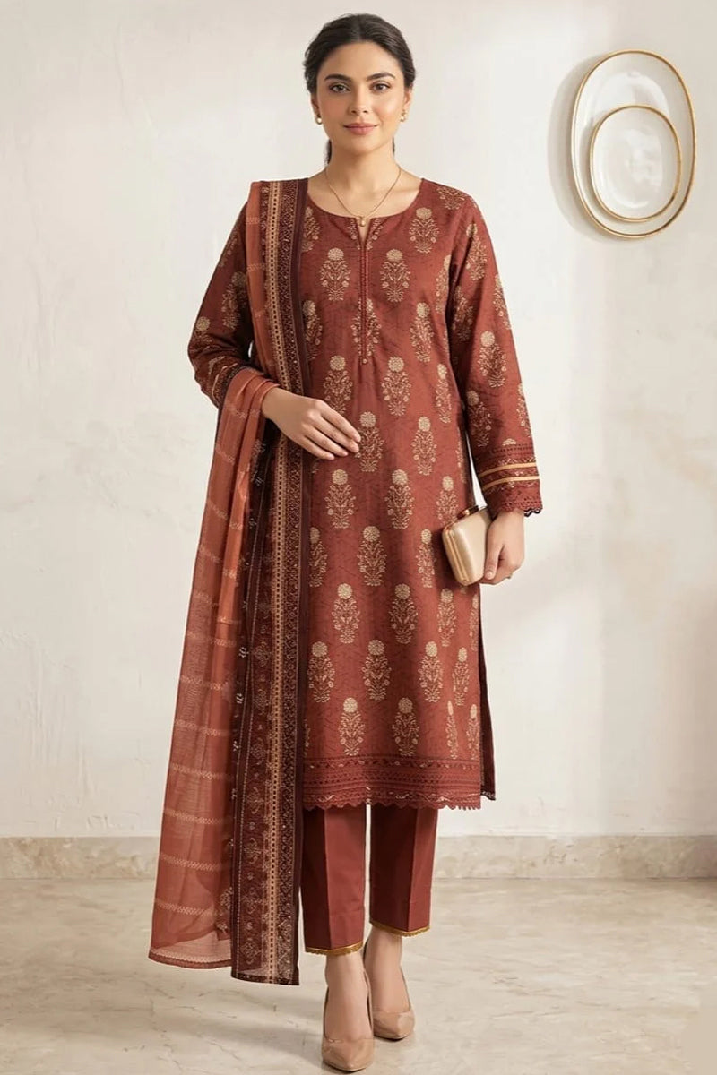 Nishat - Unstitched 3pc Printed Lawn (Deep Terracotta Rust)