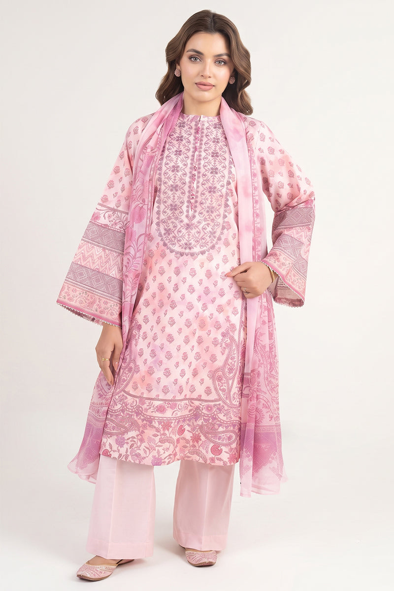 Sapphire - 3PC Unstitched Embroidered Printed Lawn Suit (Powder Pink & Mauve)