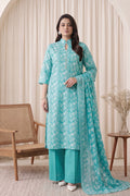 Gul Rang By Bareezé – 3-Piece Unstiched Printed Classic Lawn (Cyan)