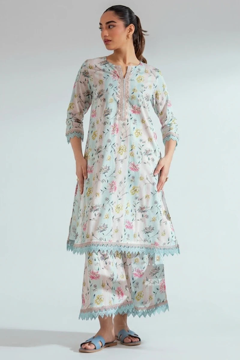 Ego Special Unstitched Khaddar 2-Piece Same Print Suit (Ice Blue)