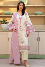 Khimar By Johra - 3PC Unstitched Embroidered Lawn Suit (Pink & Cream)