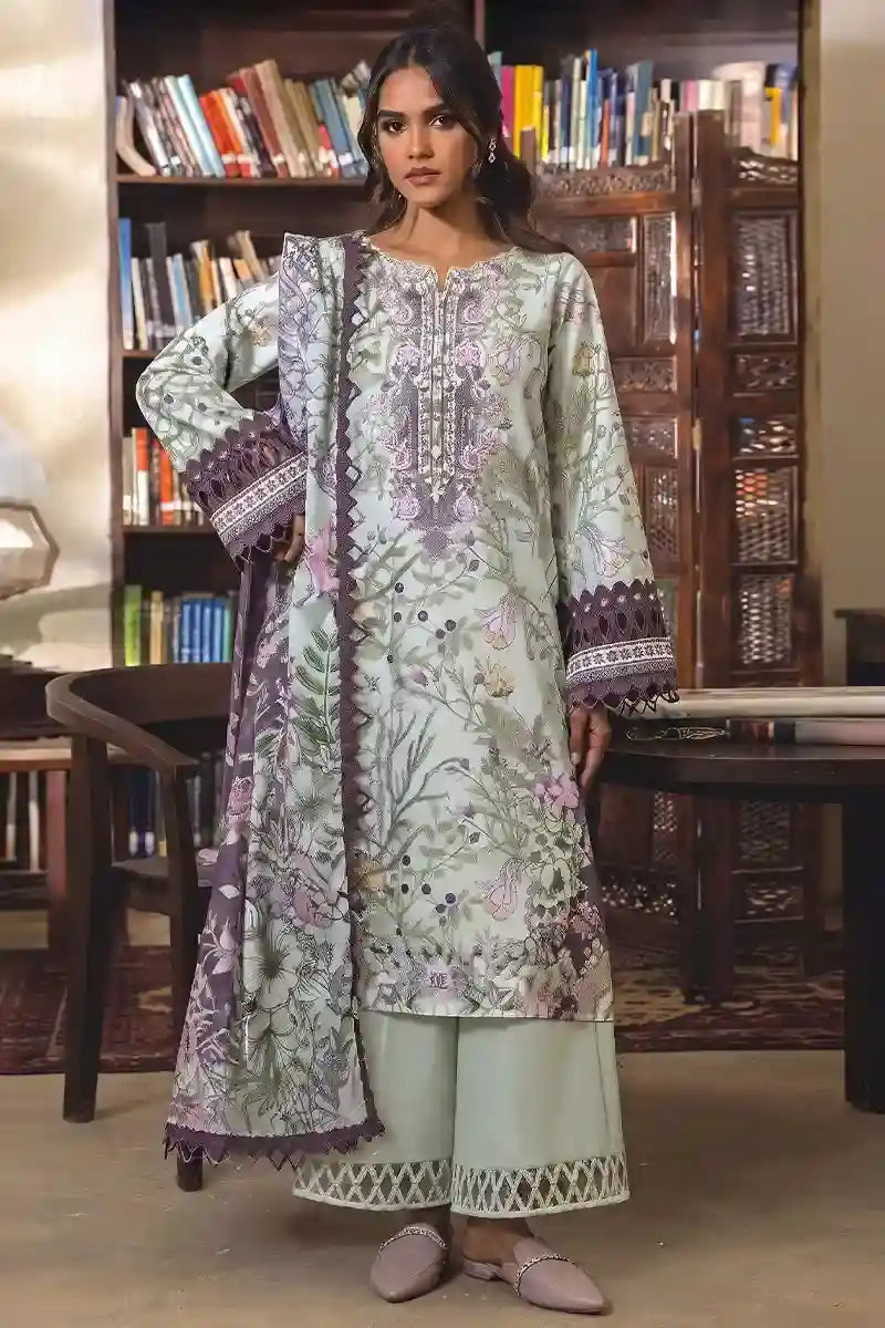 Jade Classic Cambric Collection Vol-05 - 3 Piece Unstitched Printed Suit (Pastel Green)