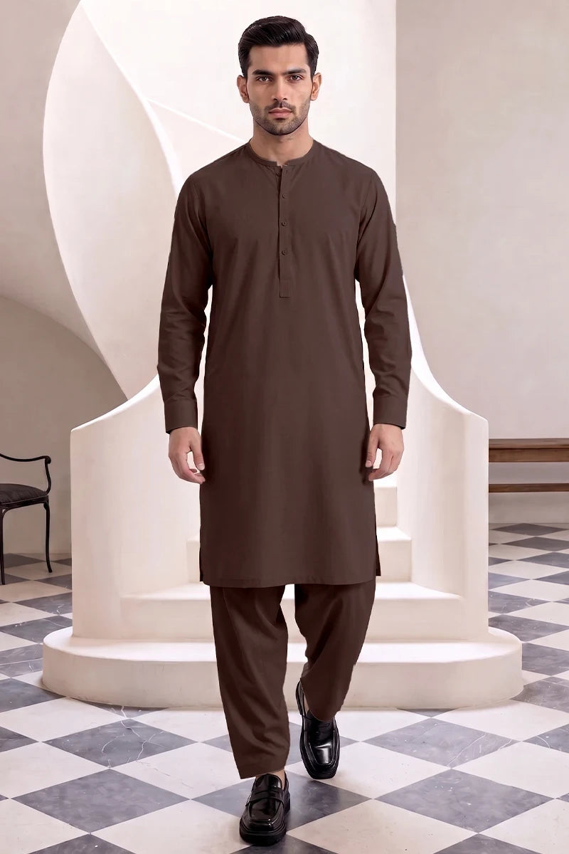 Men’s Unstitched Royal Wash & Wear Suit Fabric by KBC Fashion (Dark Chocolate Brown)