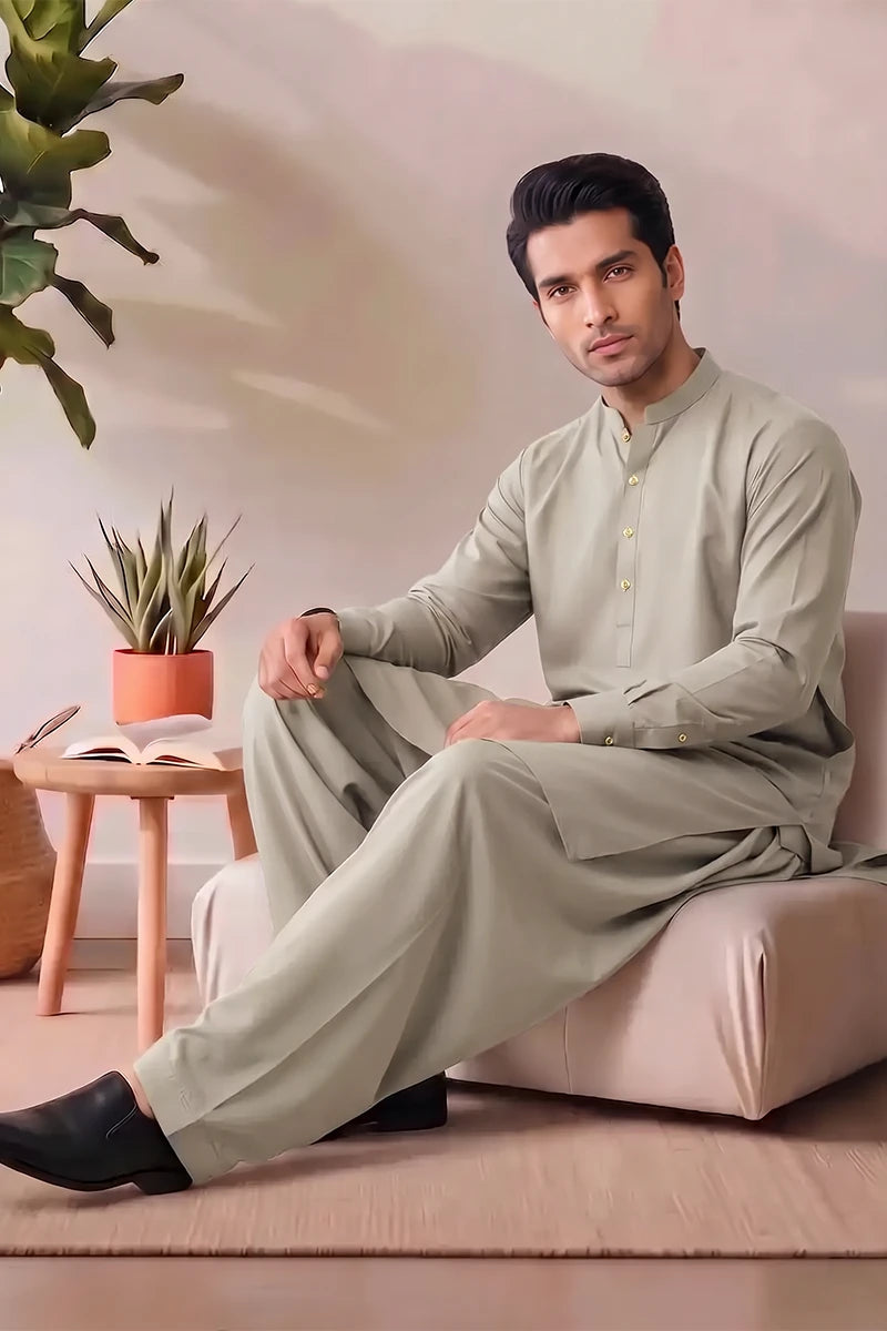Saya Men’s Wash & Wear Unstitched Suit (Pale Sage)