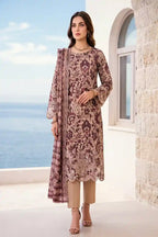 Zesh - 3PC Unstitched Embroidered Lawn Suit (Dust Mauve & Brown Floral)