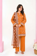 Zesh - Drop Fourteen Printed Series 3PC Unstitched Lawn Suit (Orange)