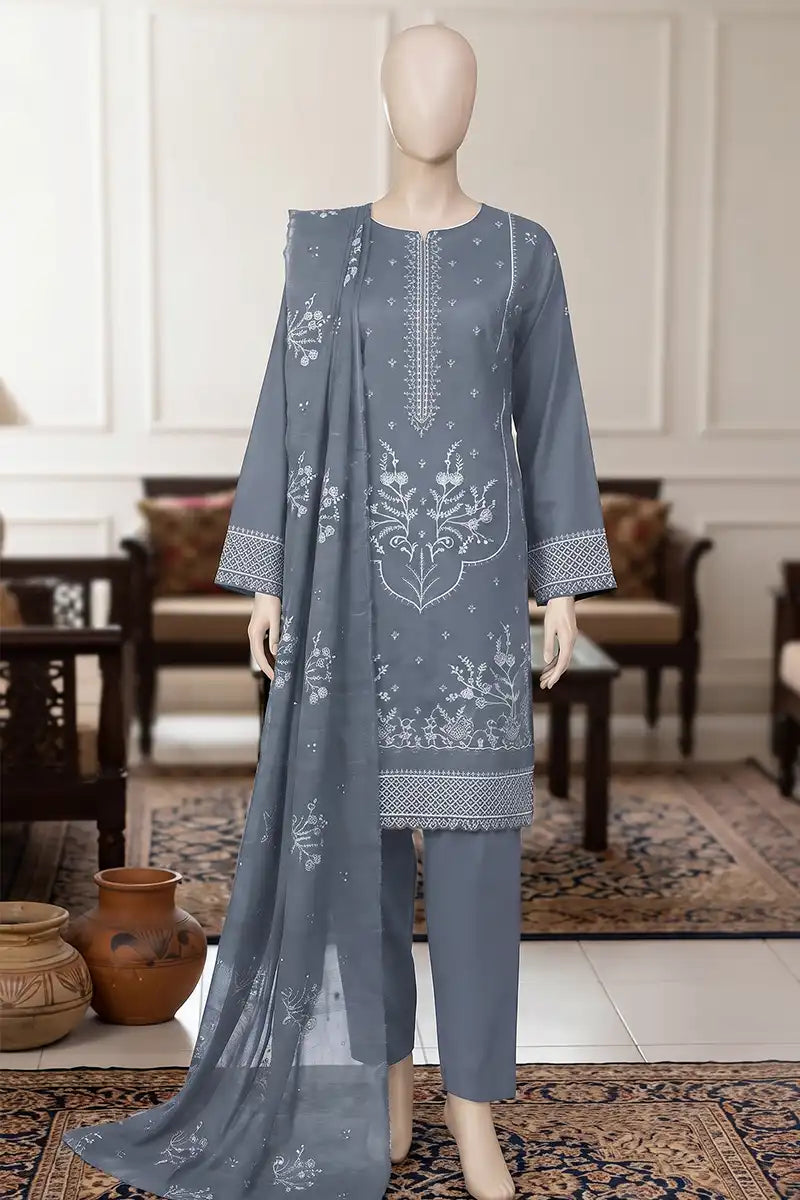 Samra by Breeza Fashion - 3PC Unstitched Embroidered Lawn Suit (Slate Grey)