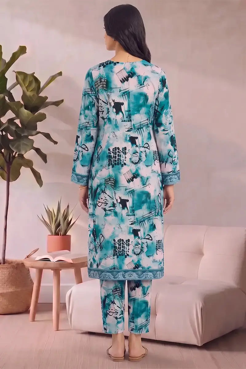 Bonanza Unstitched Lawn 2-Piece Same Print Suit (Deep Teal)