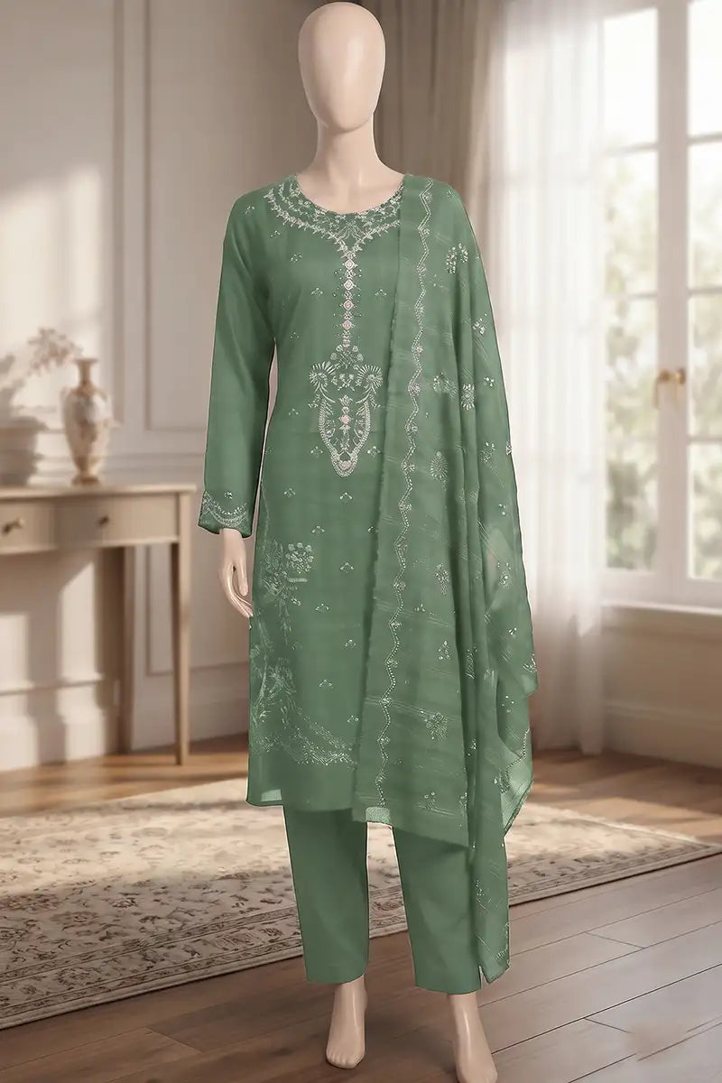 Roshan by Breeza Fashion - 3PC Unstitched Embroidered Lawn Suit (Sage Green)