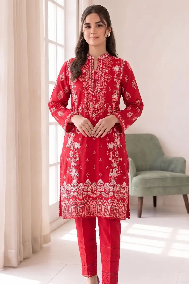 Roshaan by KBC Fashion Stitched 3-Piece Lawn Suit (Vibrant Crimson Red)