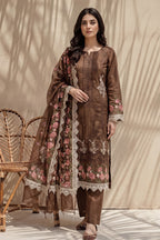 Millat - 3PC Unstitched Embroidered Lawn Suit (Coffee Brown)