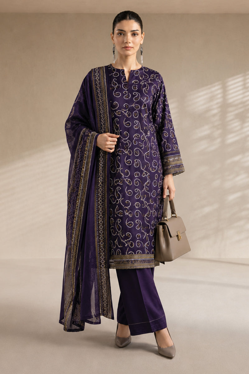 Khaadi (Vol.4) – 3 Piece Unstitched Printed Lawn Suit (Deep Purple)