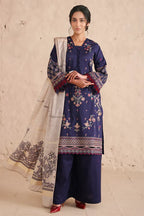 Vasal By Johra - 3PC Unstitched Embroidered Lawn Suit (Navy Blue)