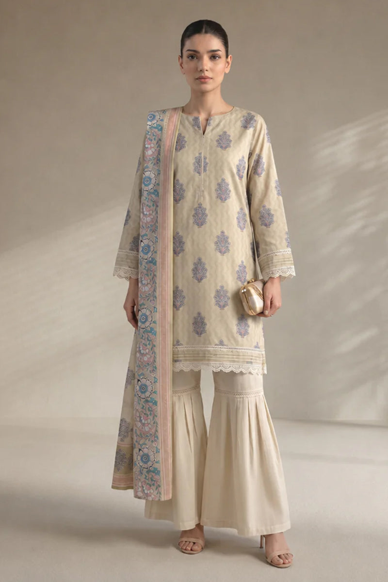Khaadi – 3 Piece Unstitched Digital Printed Lawn Suit (Soft Cream)