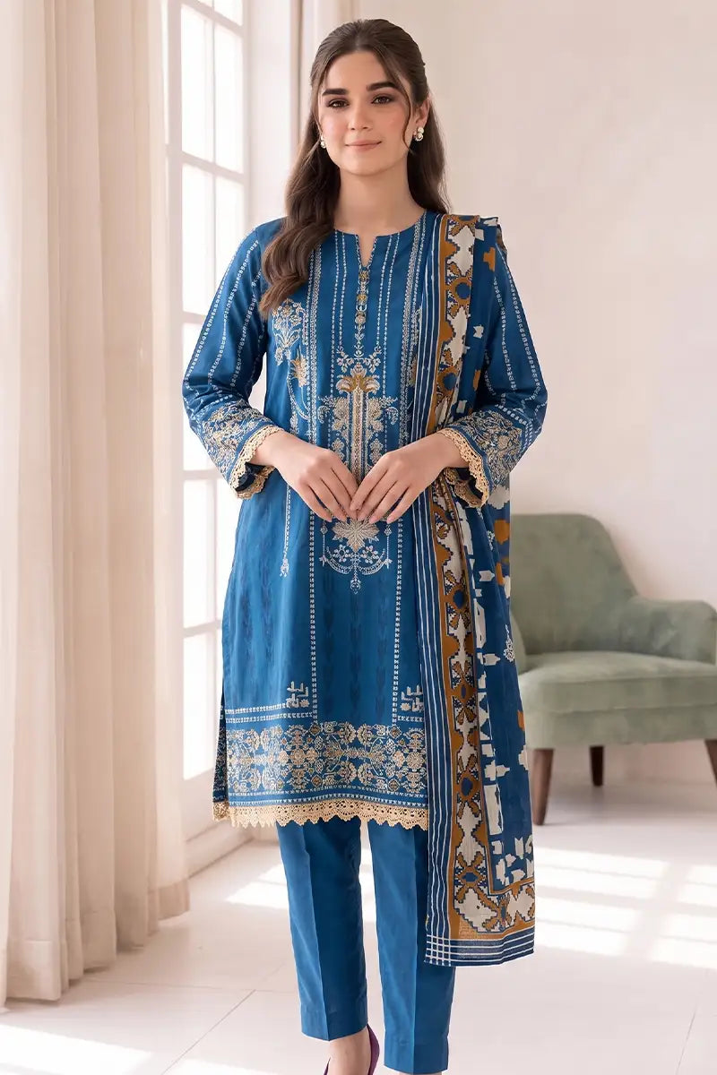 Roshaan by KBC Fashion Stitched 3-Piece Lawn Suit (Peacock Blue)