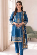 Roshaan by KBC Fashion Stitched 3-Piece Lawn Suit (Peacock Blue)