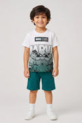 Boys T-Shirt & Shorts Set (Pure White & Dark Teal Green)