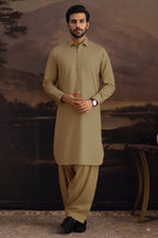 Premium Men's Unstitched Cotton Fabric Suit (Light Khaki)