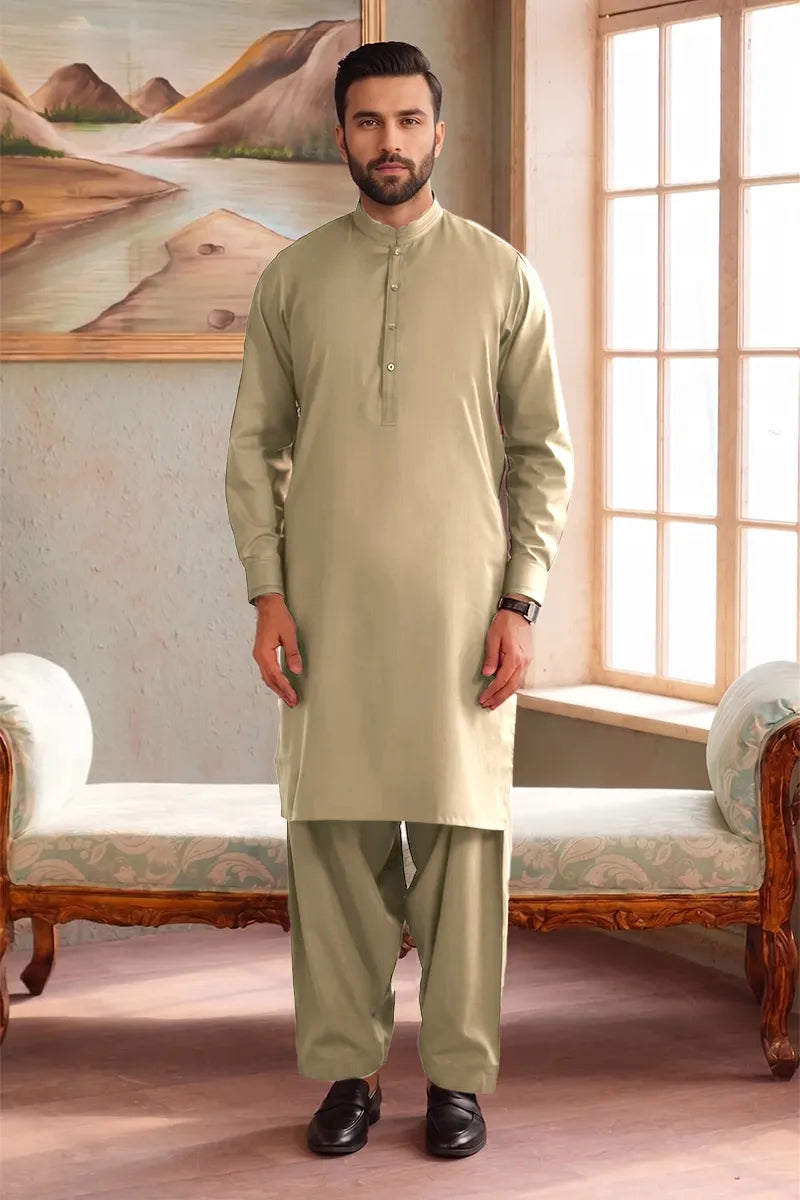 Men’s Wash & Wear Unstitched Fabric By KBC Fashion (Muted Khaki)