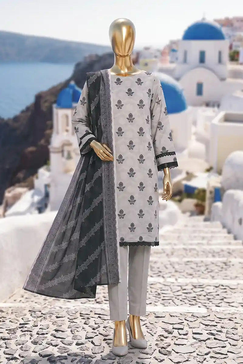 Safina Pop (Vol-01) by A One Textile - 3PC Unstitched Printed Lawn Suit (Light Grey)