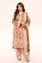 Zesh - 3PC Unstitched Embroidered Lawn Suit (Soft Beige)